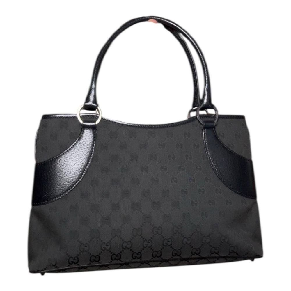 Gucci black GG canvas tote featuring tonal black leather trim - Picture 3 of 16